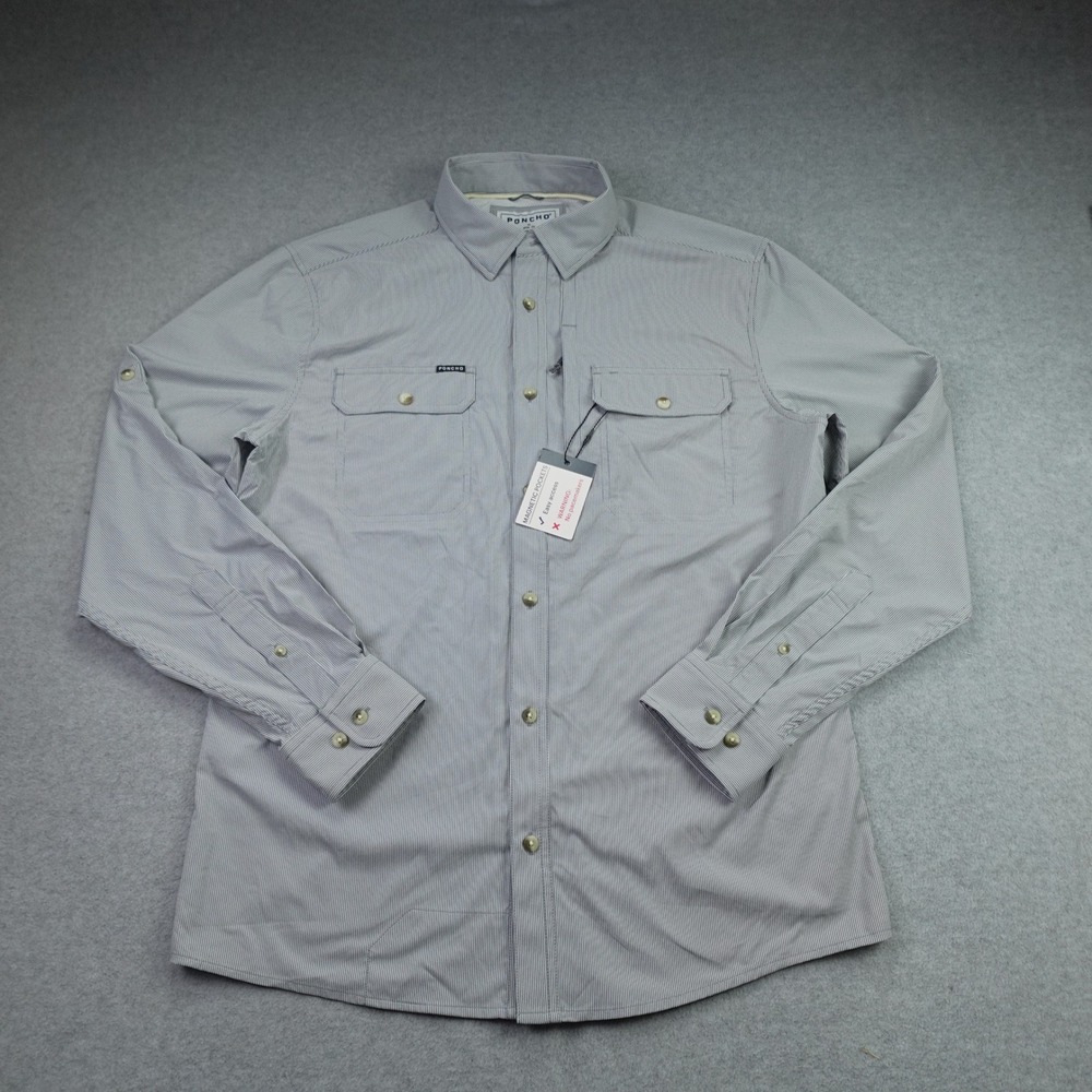 Poncho Shirt Mens Medium Gray Slim Fit Button Front Magnetic Pockets Outdoors